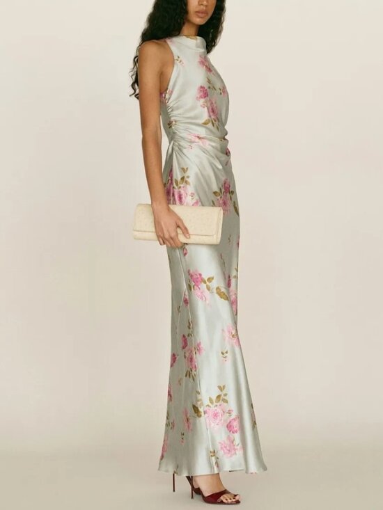Reformation Dresses & Skirts - NEW Reformation Anaiis Long Silk Backless Dress Windswept Blue Floral US 2 UK 6